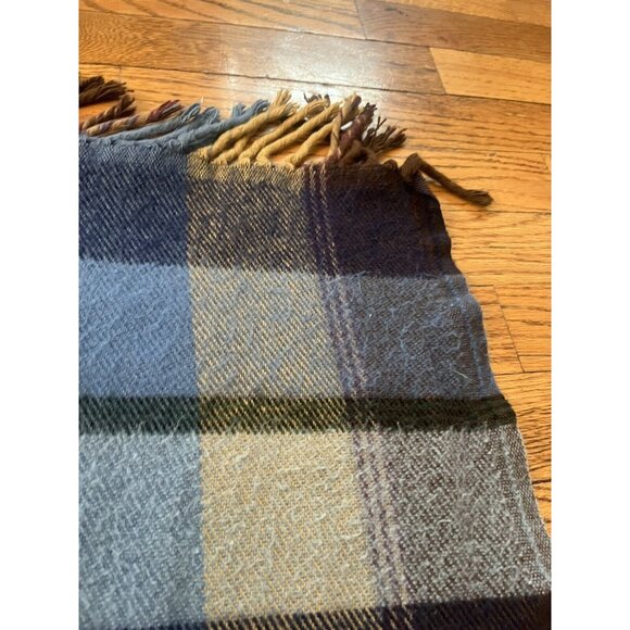 LL Bean Vintage Classic Light Blue Purple Plaid Soft Wool Throw Blanket ~49 x 51 - Picture 5 of 13